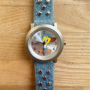 Vintage armitron ladies tweety bird looney toons denim watch NEW BATTERY